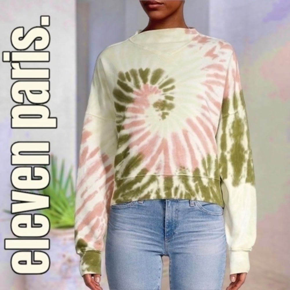 ELEVEN PARIS Tie-Dye Mockneck Oversize Cotton Sweatshirt